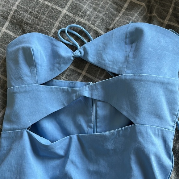 Zara Blogger Favorite Blue Cut-out Halter Top Bodycon Midi Dress Sz L - Picture 10 of 13